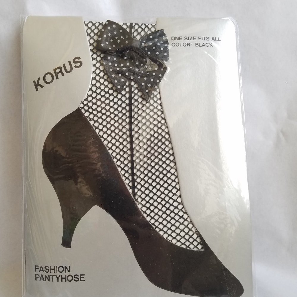 Cute Retro Black Small Fishnets Seam Bow Polka Dot